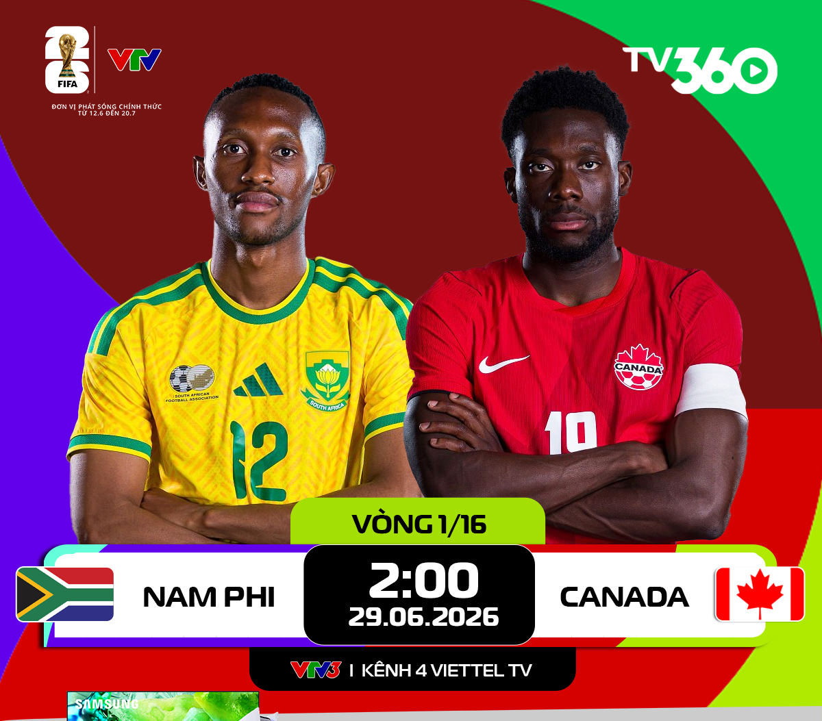 Link xem trực tiếp Nam Phi và Canada (vòng 1/16 World Cup 2026)